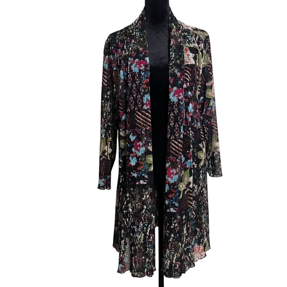All Miles Patchwork Floral Semi Sheer Mesh Open Front Duster Cardigan XL